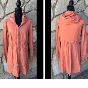 CMC Color Me Cotton Hoodie Tunic Jacket S M Pink Hooded Long Zip Front Pockets